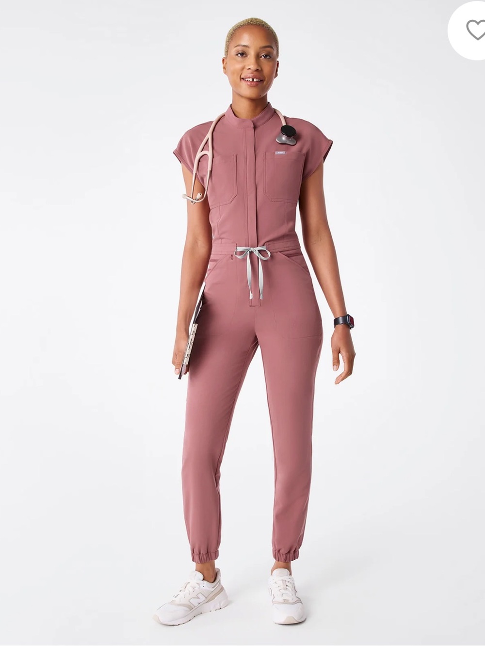 FIGS Rafaela Jogger Scrub Jumpsuit in mauve, Large Tall 31”
